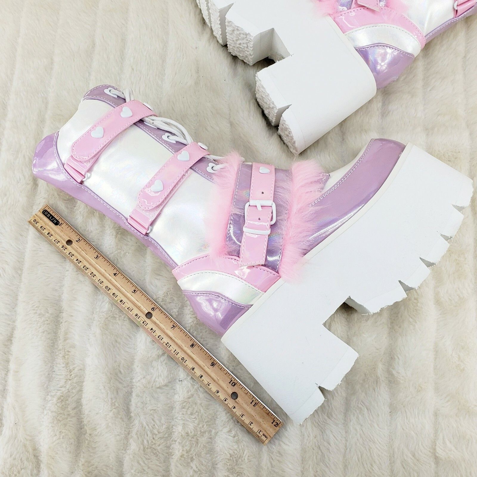 Demonia Cult DEMONIA Ashes 120 Pink Faux Fur 3.5 Platform Heel Cosplay Pu Size US 12 / IT 42 - 7 Thumbnail