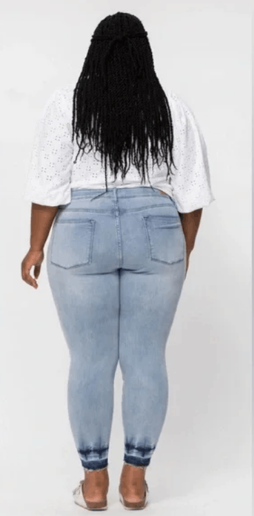 Judy Blue Judy Blue Mid Rise Tie Dye Hem Skinny Fit Light Blue Jeans Size 33" - 10 Thumbnail