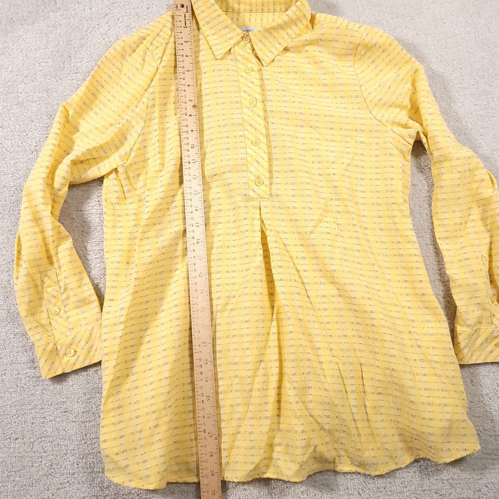 Vintage Christopher & Banks Henley Collared Shirt Women's Medium Yellow Blouse Pockets Shirt Size M / US 6-8 / IT 42-44 - 7 Thumbnail