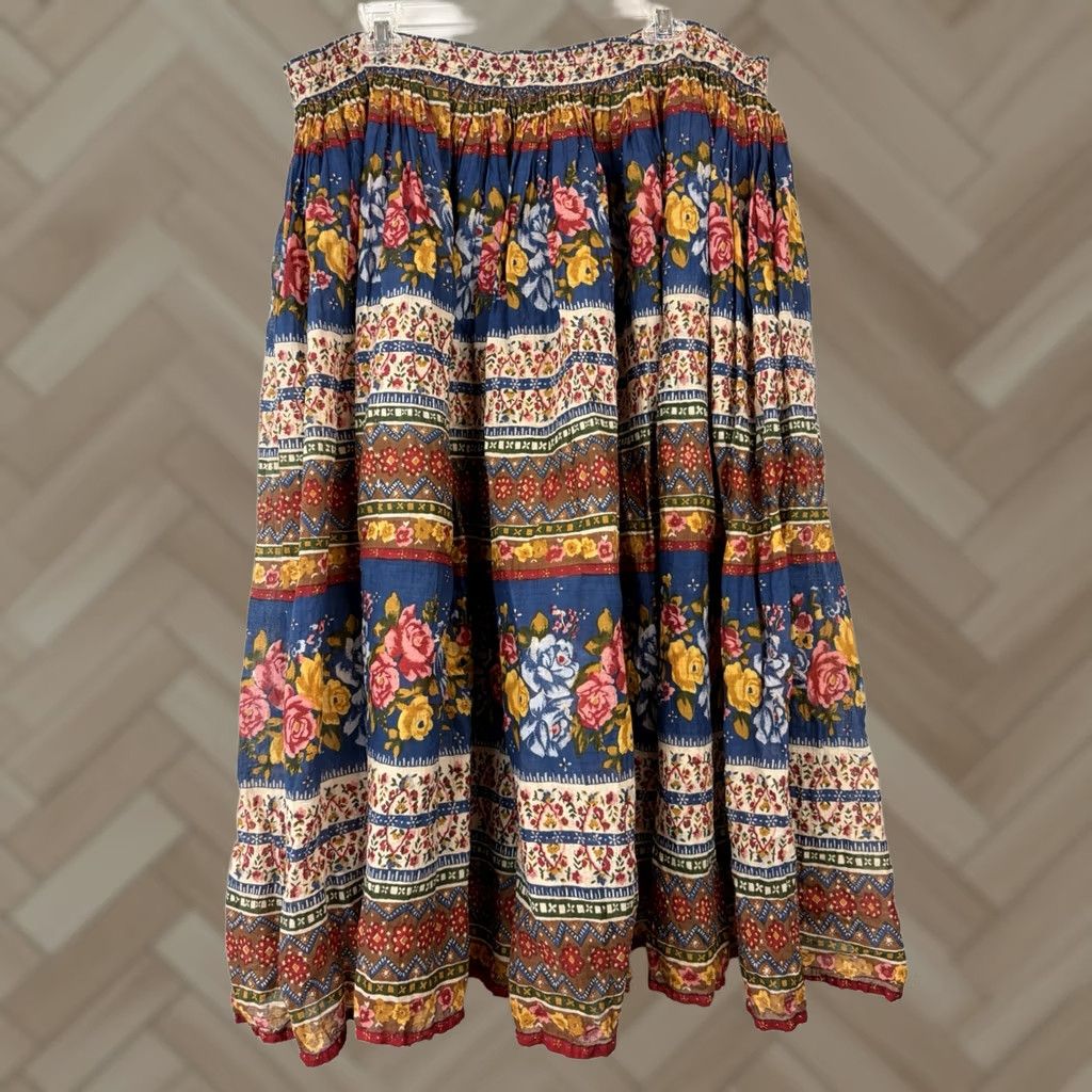 Basic Editions Basic Editions Skirt Womens Large Maxi Floral Boho Peasant Indie Festival Knit Cotton Blue Long Regular M Size 32" / US 10 / IT 46 - 1 Thumbnail