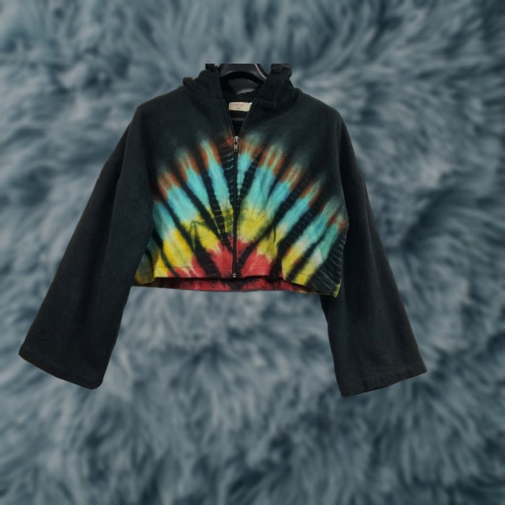 Vintage Nepal Lakhays Hoodie Women Black Psychedelic Cropped Full Zip Boho M/L Size M / US 6-8 / IT 42-44 - 1 Thumbnail