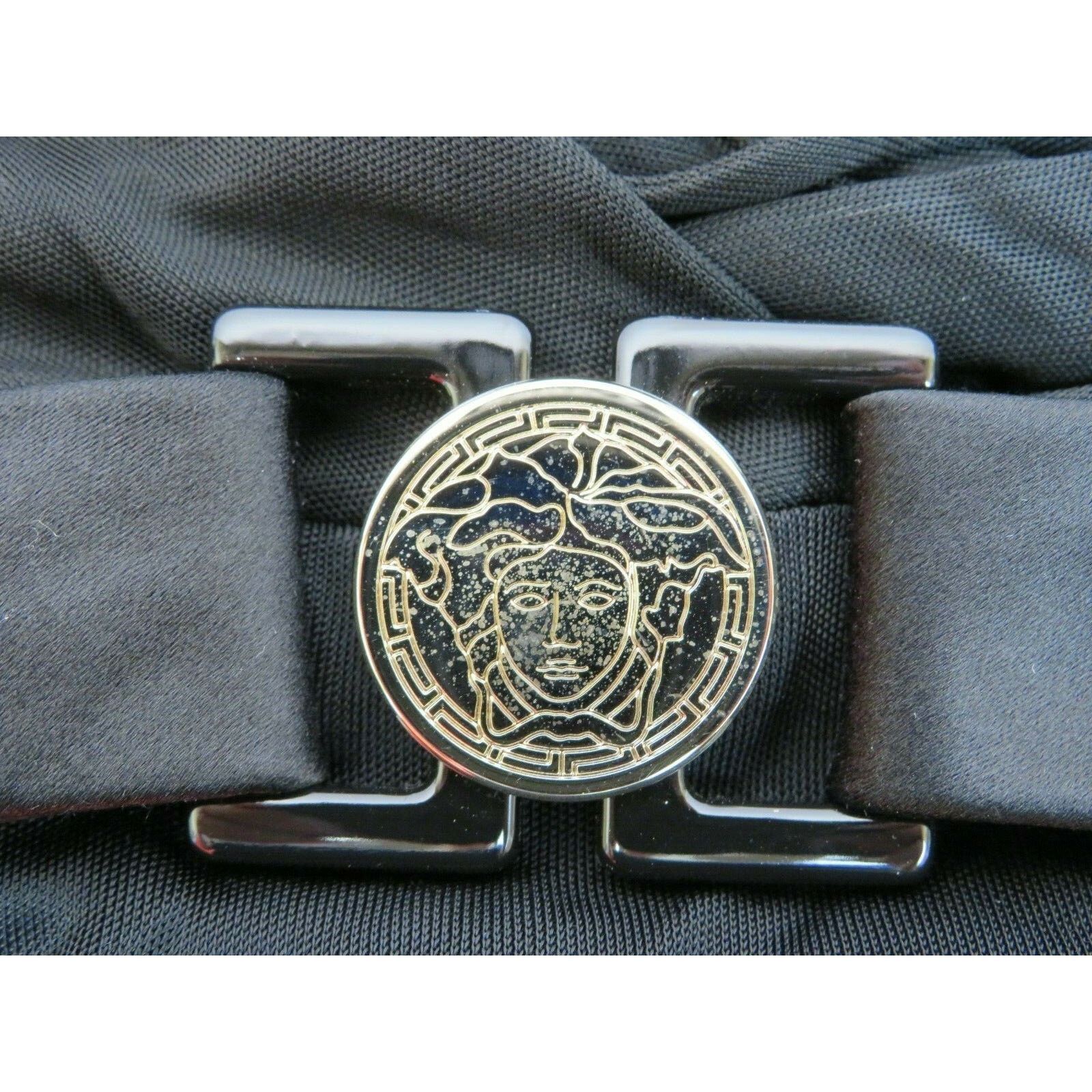 Versace VERSACE A56826 BLACK SILK BELTED MEDALLIO LOGO DRESS TOP 38 Size XS / US 0-2 / IT 36-38 - 2 Thumbnail
