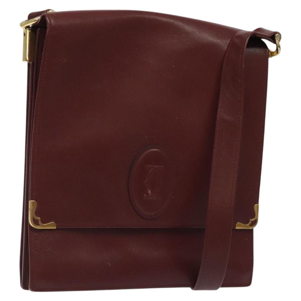 Cartier Must Line Shoulder Bag Leather Bordeaux Gold Auth Bs24414 in Bordeaux/Gold, Women's