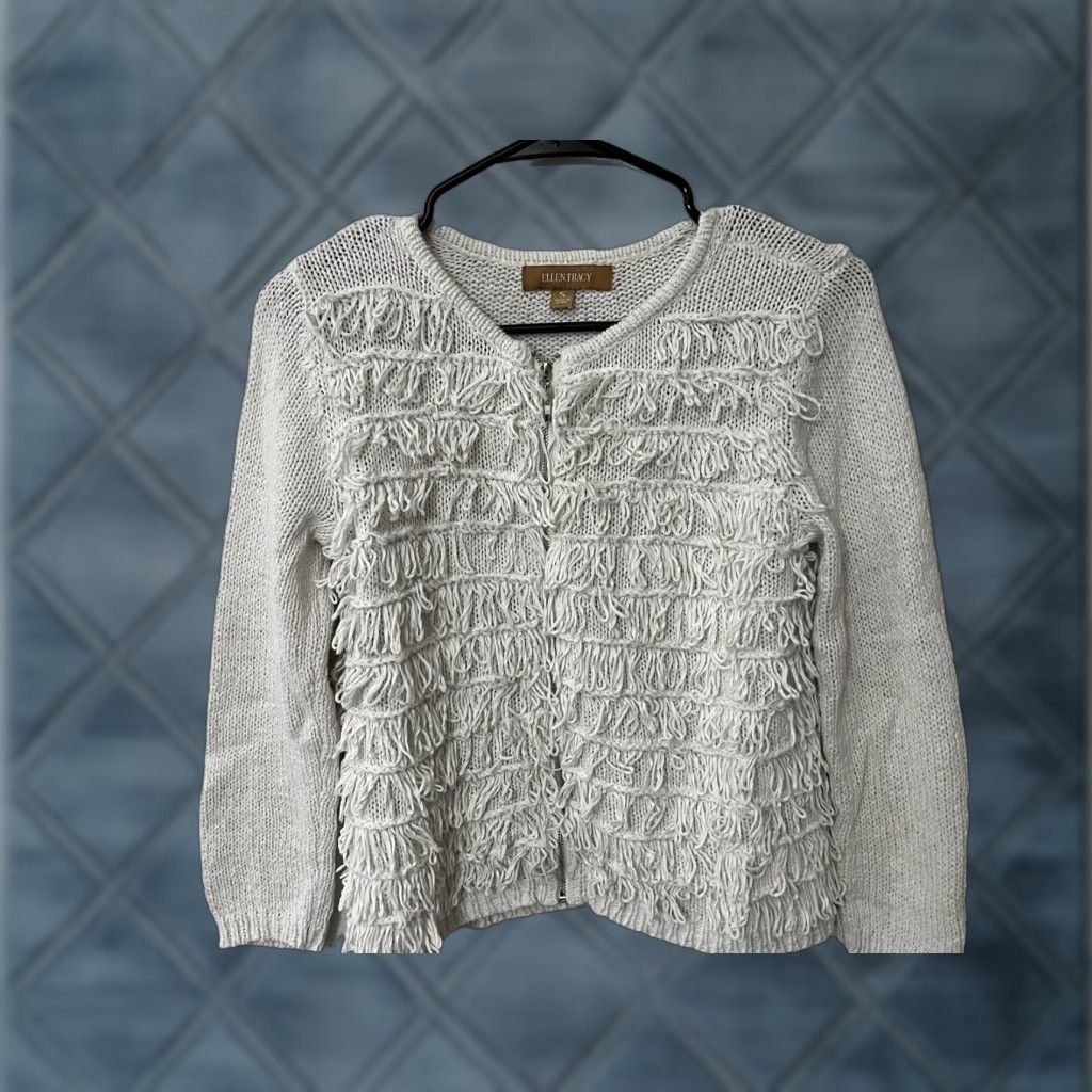 Ellen Tracy Ellen Tracy Cardigan Women White S Full Zip Pearl Tassel Gold Zipper Long Sleeve Knit Solid Elegant Size S / US 4 / IT 40 - 1 Thumbnail