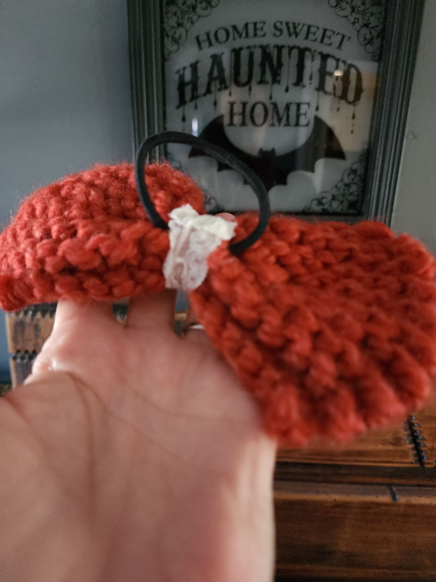 Other Knit Hair Bow, Handknitted Rust Orange Ponytail Holder or Ha Size ONE SIZE - 5 Thumbnail