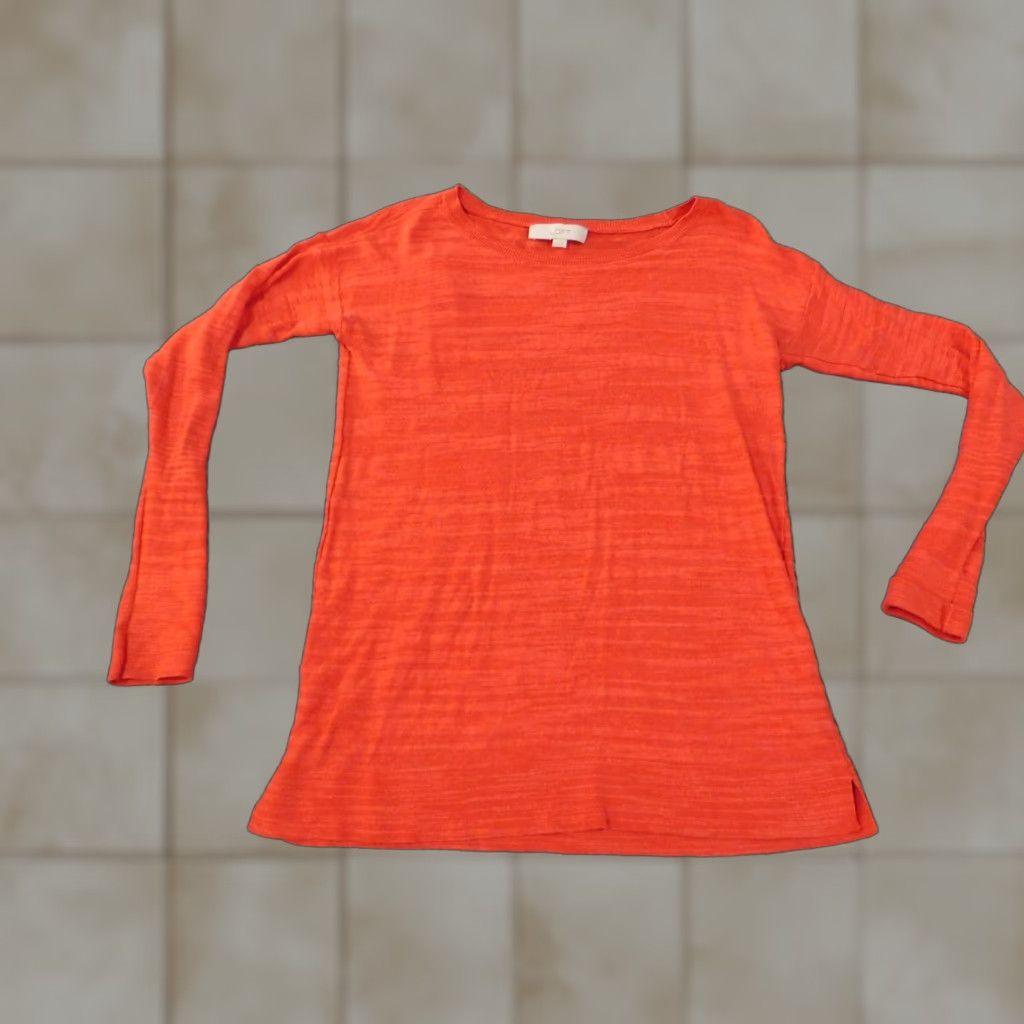 Loft LOFT Sweater XS Orange Pullover Roundneck Womens Cotton Viscose Geometric Modern Regular Knit Rib Size XS / US 0-2 / IT 36-38 - 1 Thumbnail