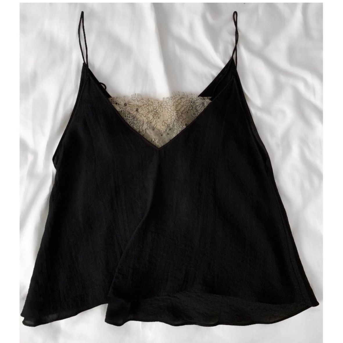 Free People FREE PEOPLE Black Tank Top Camisole Sheer Cream Lace Bandeau Size S / US 4 / IT 40 - 4 Thumbnail