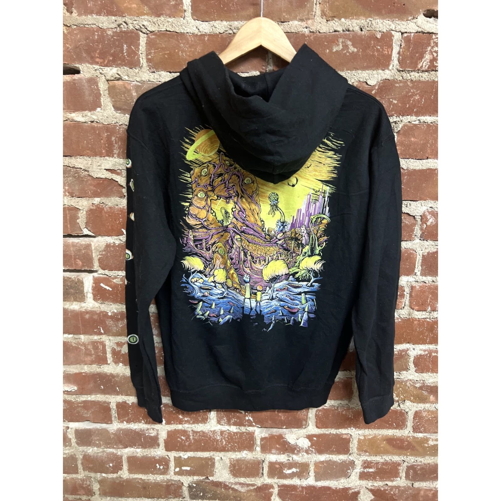 Vintage Rick and Morty All Over Eye Print Hoodie Black Small Adult T29 Size US S / EU 44-46 / 1 - 2 Thumbnail