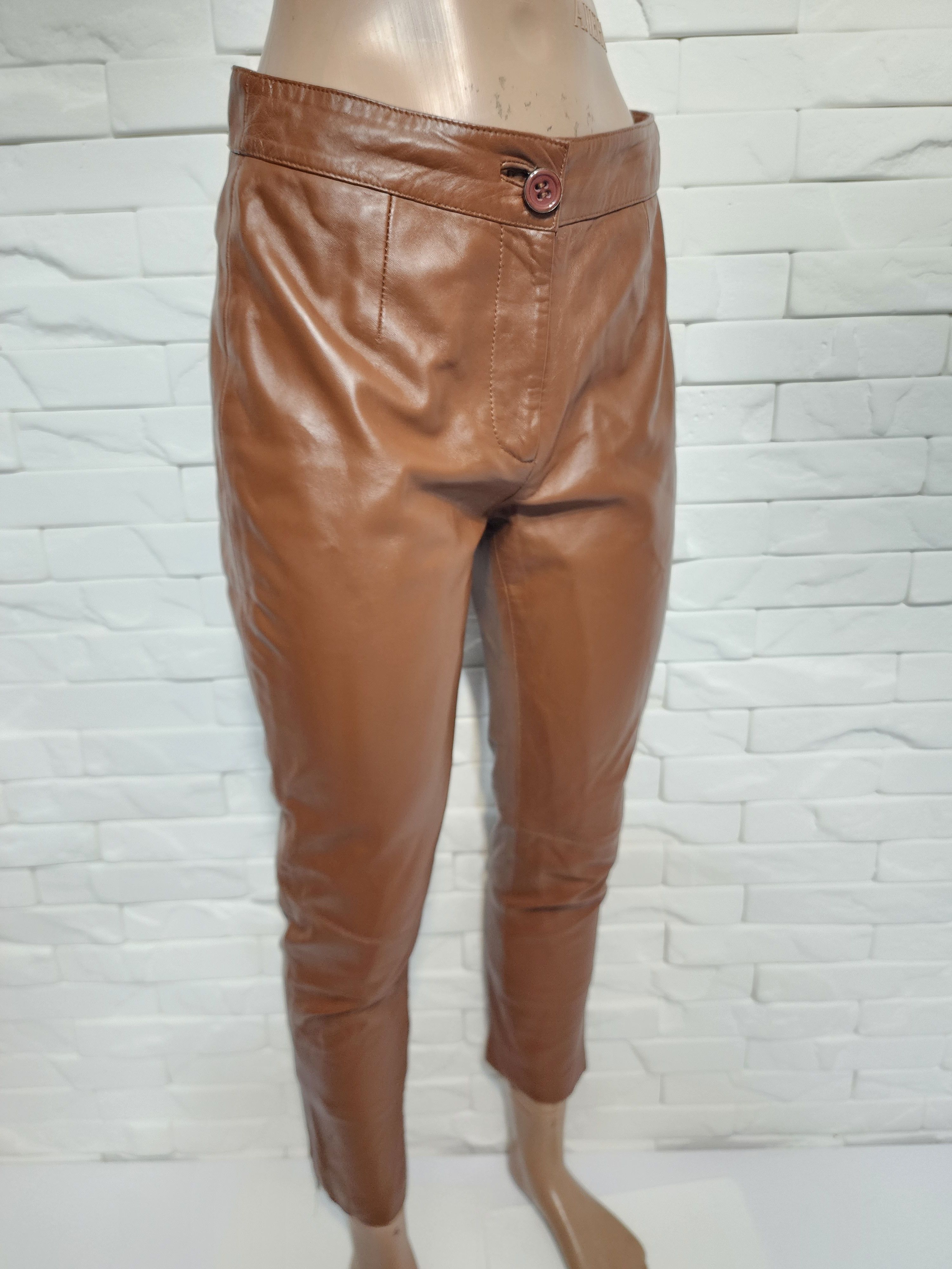 Genuine Leather Brown Leather Pants: Women's Genuine Leather Trousers Size 28" / US 6 / IT 42 - 3 Thumbnail