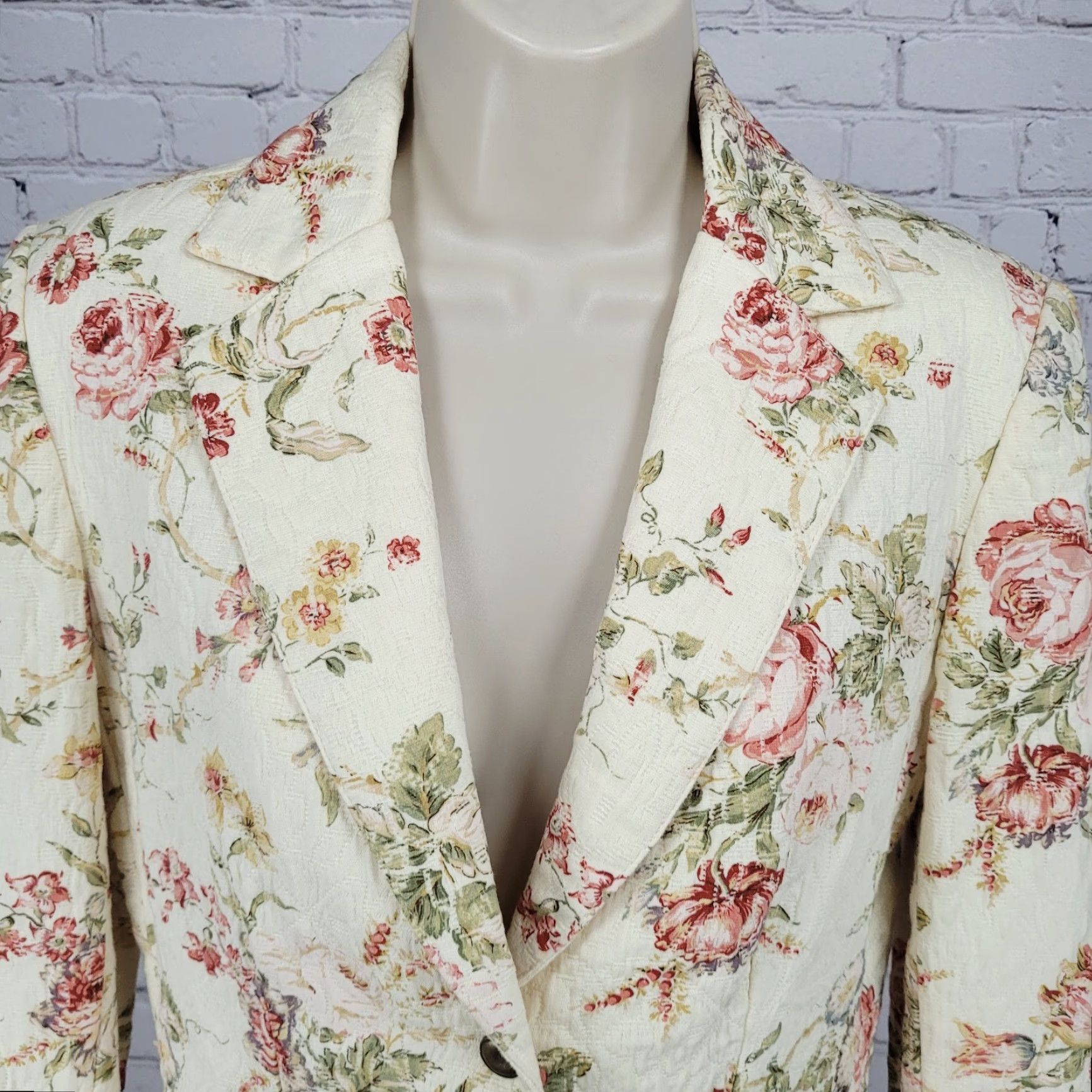 Vintage Daslu Cream Floral 100% Cotton Textured Buttoned Notch Jacket Brazil 40 Size S / US 4 / IT 40 - 7 Thumbnail