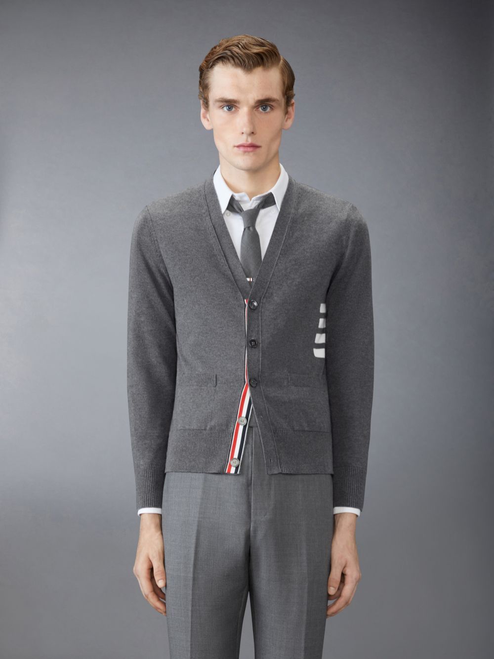Thom Browne o1s22i1n1124 4-Bar Cotton Cardigan in Grey Size US S / EU 44-46 / 1 - 2 Thumbnail