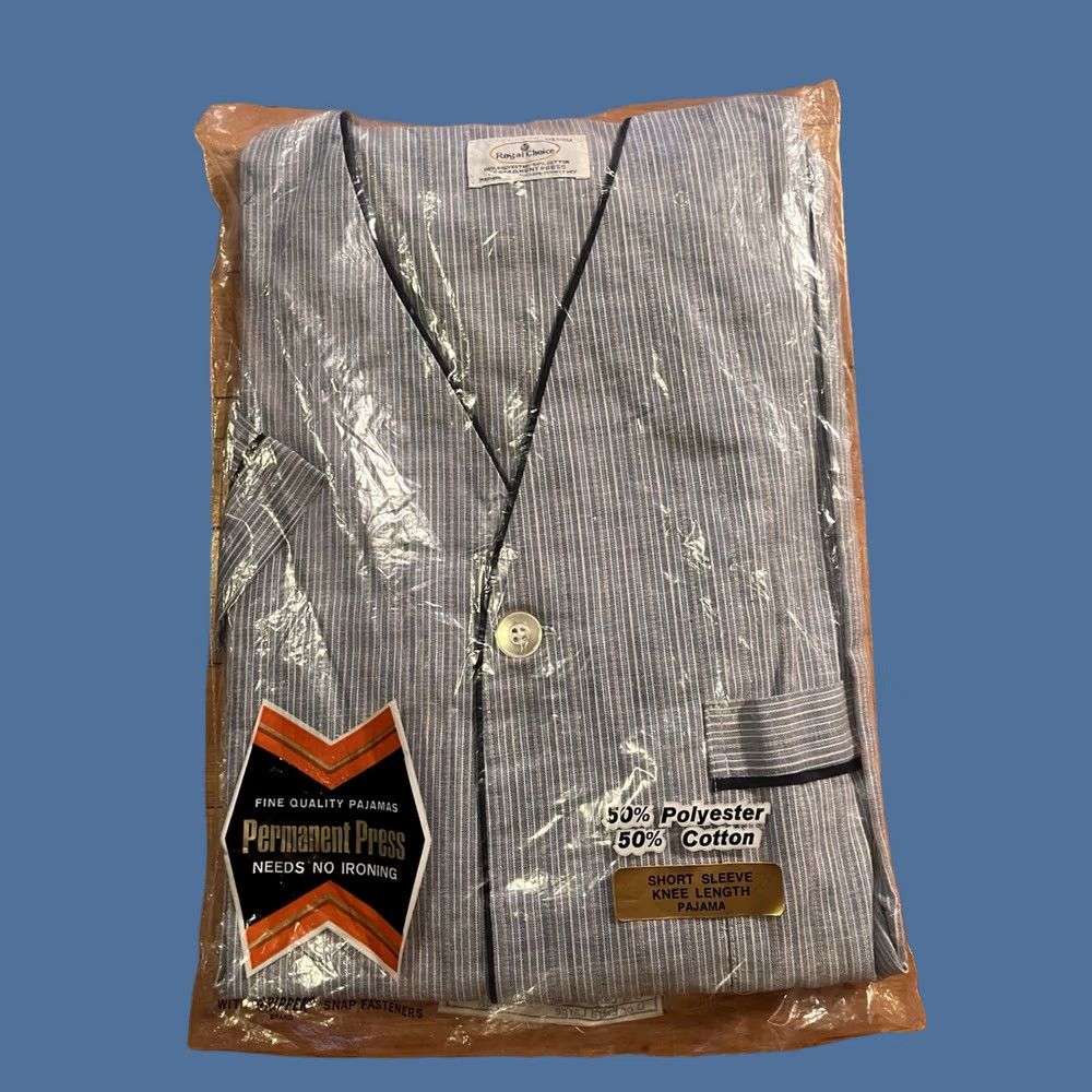 Vintage VINTAGE Royal Choice Pajamas Shirt Short Sleeve 70s Mens M Blue Striped Pajama Set Size US 31 - 1 Thumbnail