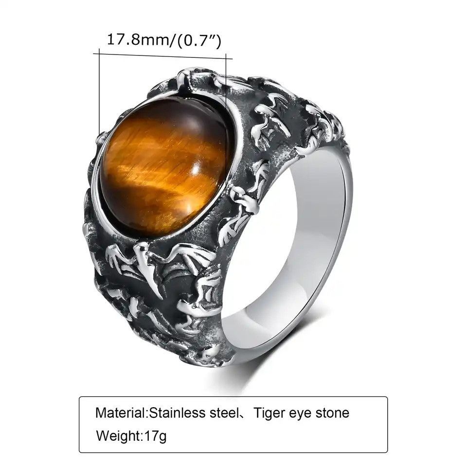 Other Cool Punk Tiger Eye Stone Signet Ring Size ONE SIZE - 2 Thumbnail