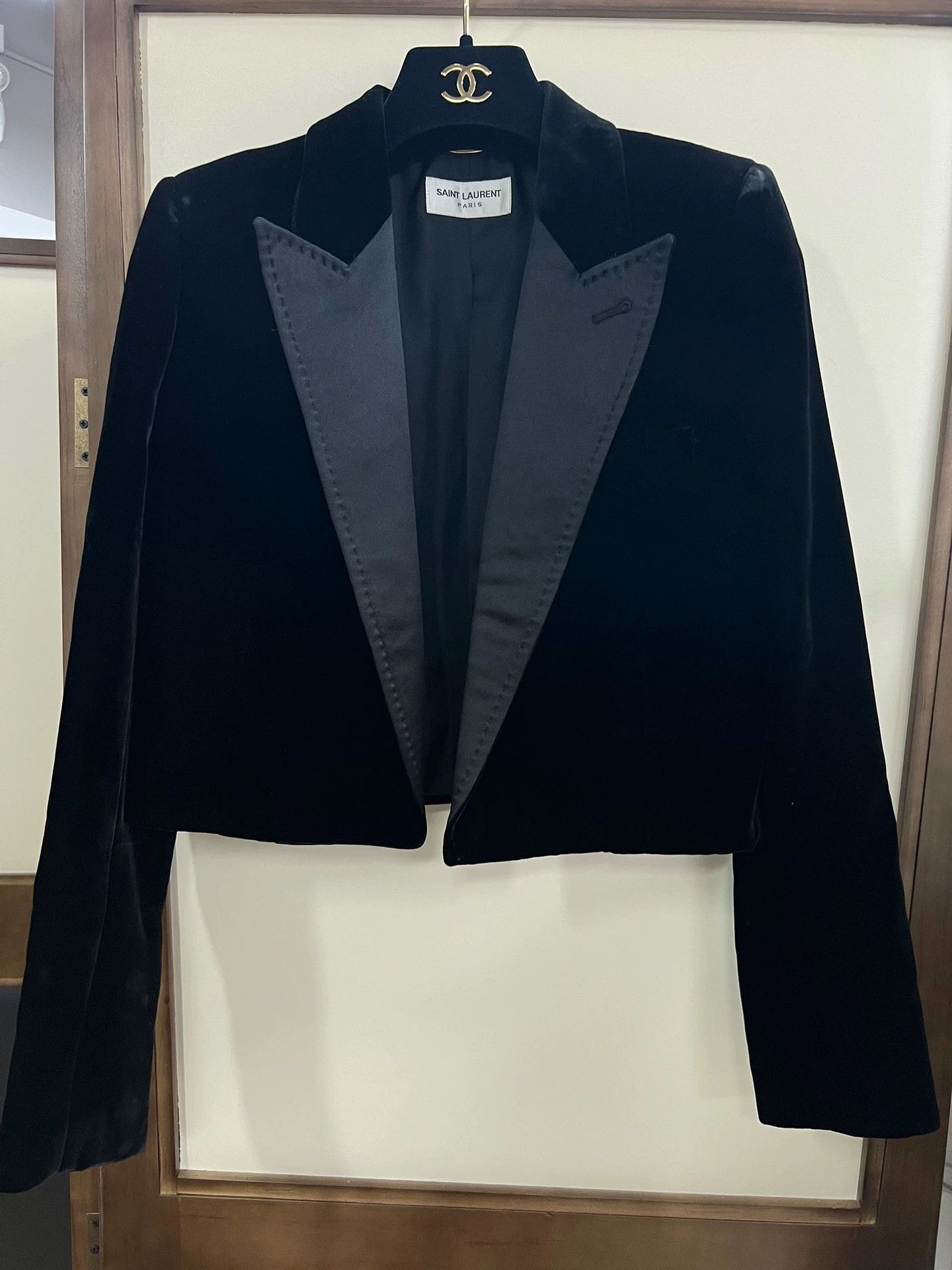 Saint Laurent Paris Black velvet satin suit jacket
