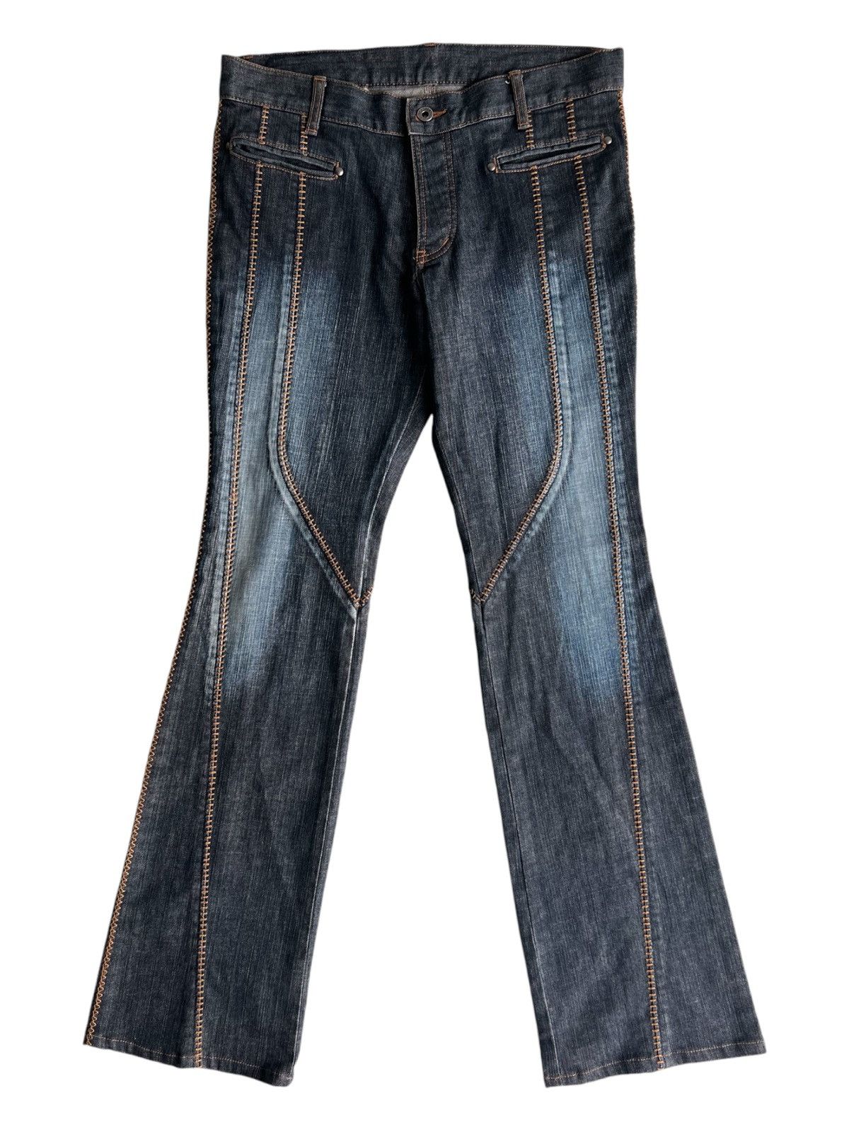 5351 POUR LES HOMMES Y2K 5351 Pour Les Hommes Big Flare Hem Stitching Denim Jeans Size US 34 / EU 50 - 6 Thumbnail