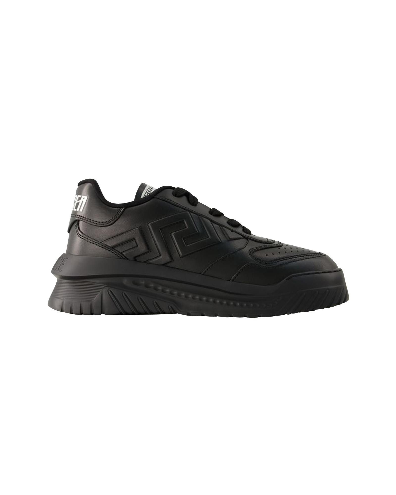 image of Versace Smooth Leather Lace-Up Sneakers in Black, Men's (Size 8)