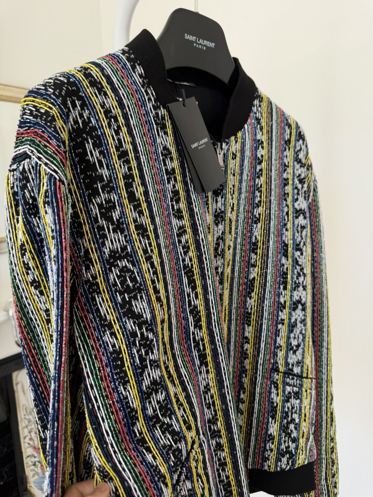 Saint Laurent Paris SS18 Runway Saint Laurent Beaded Ikat Bomber $12K Size US M / EU 48-50 / 2 - 10 Thumbnail