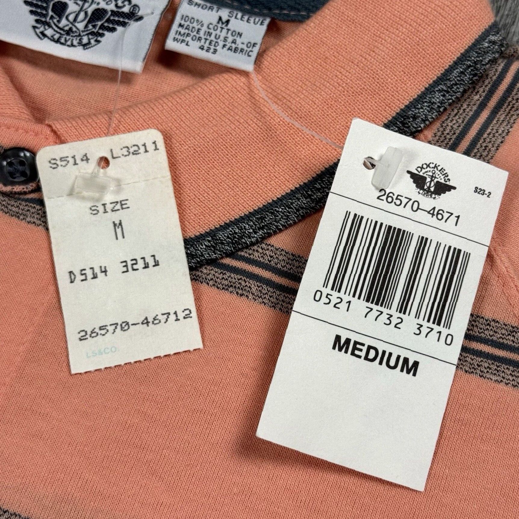 Dockers VINTAGE DOCKERS BY LEVIS 90s COLLARED POLO SHIRT MENS MEDIUM CORAL PINK STRIPED RETRO Size US M / EU 48-50 / 2 - 4 Thumbnail