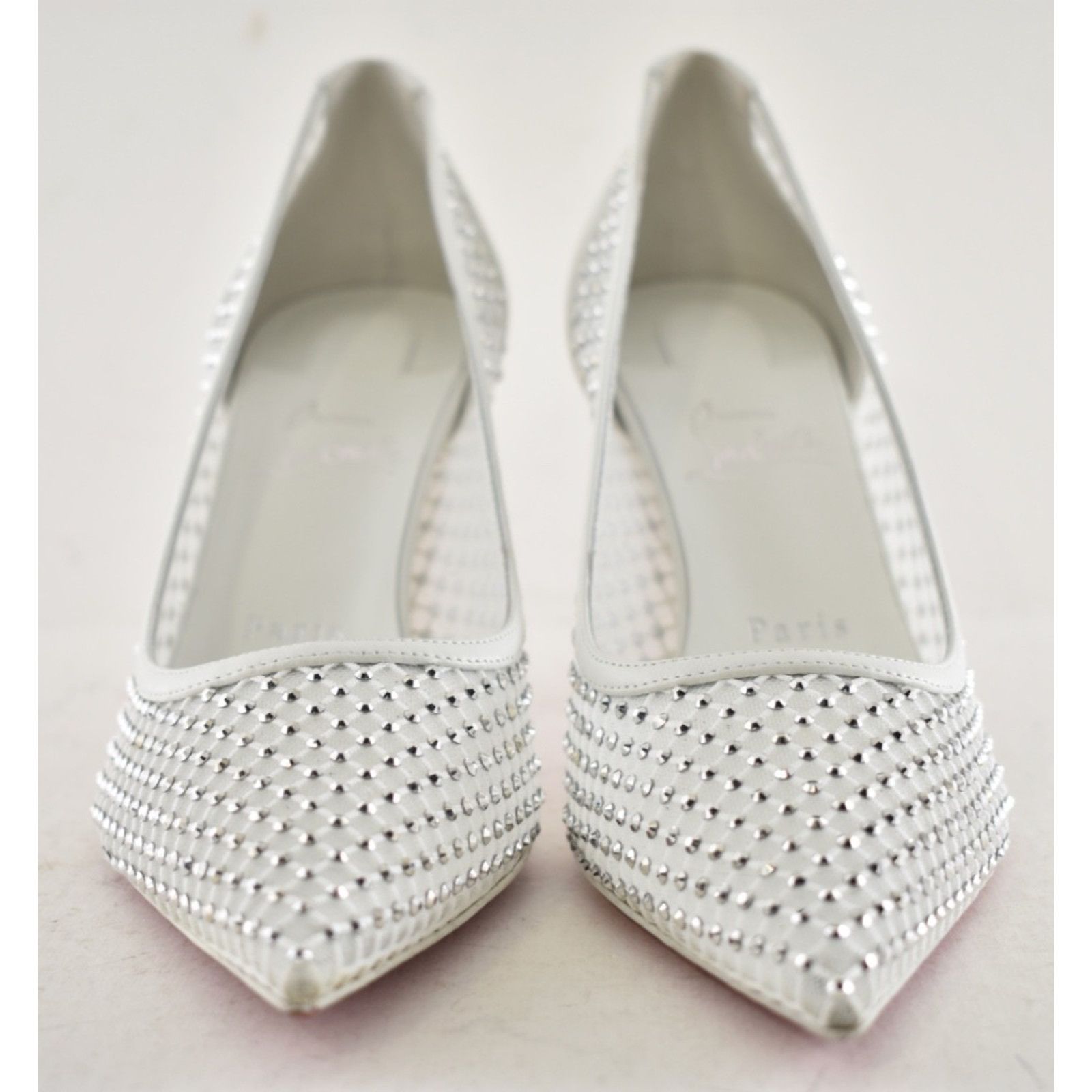 Christian Louboutin Apostropha Mesh Strass 80 White Crystal Pointed Heel Pump 40 Size US 10 / IT 40 - 11 Thumbnail