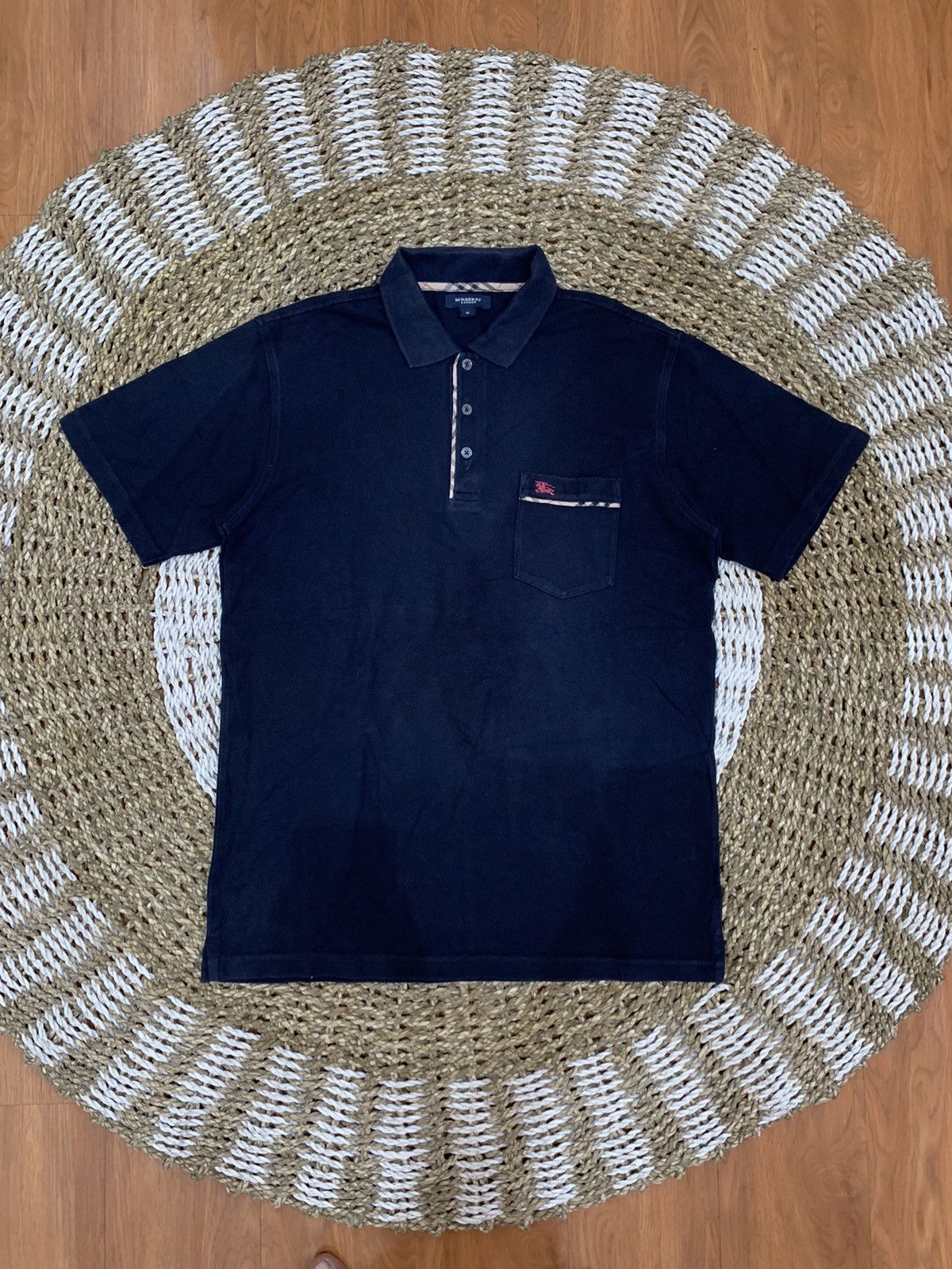 image of Burberry London Nova Check Line Pocket Polo Shirt in Dark Navy, Men's (Size Medium)