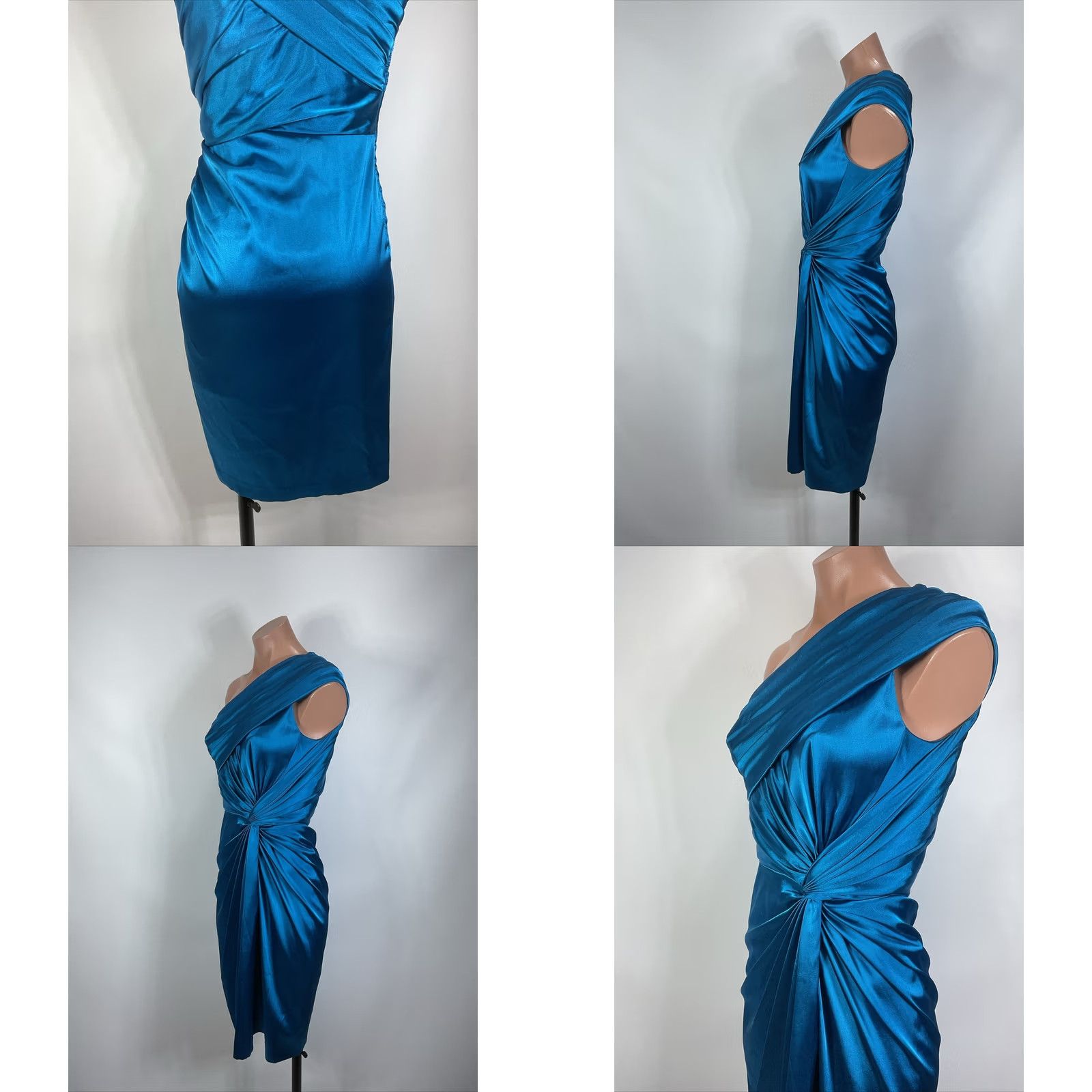 Adrianna Papell Adrianna Papell Satin One Shoulder Evening Dress sz 2 Formal Shiny Bright Blue Dress Size XS / US 0-2 / IT 36-38 - 8 Thumbnail