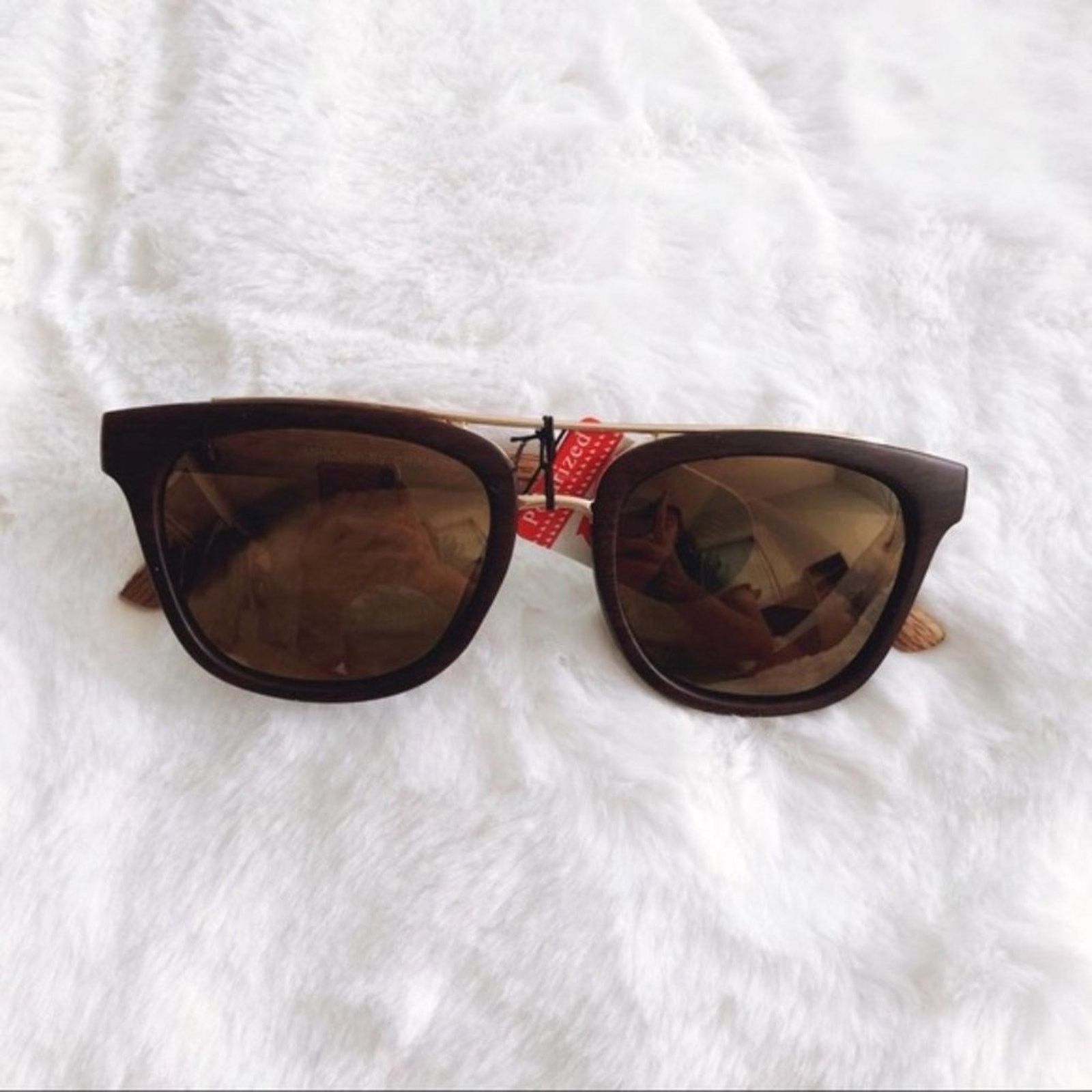 Other Lyle Dark Brown Wooden Polarized Sunglasses Size ONE SIZE - 1 Thumbnail