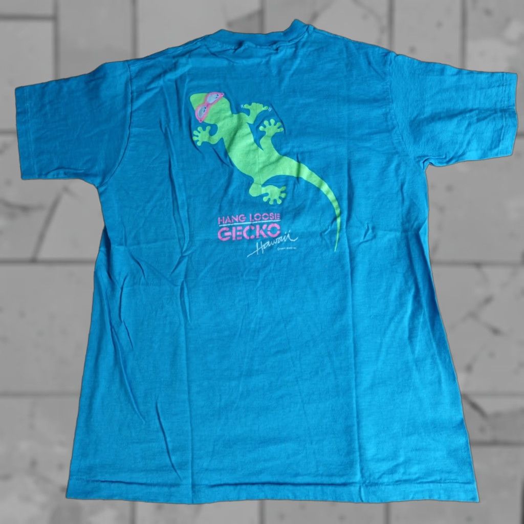 Hanes VINTAGE Hang Loose Hawaii Shirt Medium Blue Double Sided Gecko Crew Neck Short Sleeve Hanes T-Shirt Mens M Blue 1990s Size US M / EU 48-50 / 2 - 1 Thumbnail