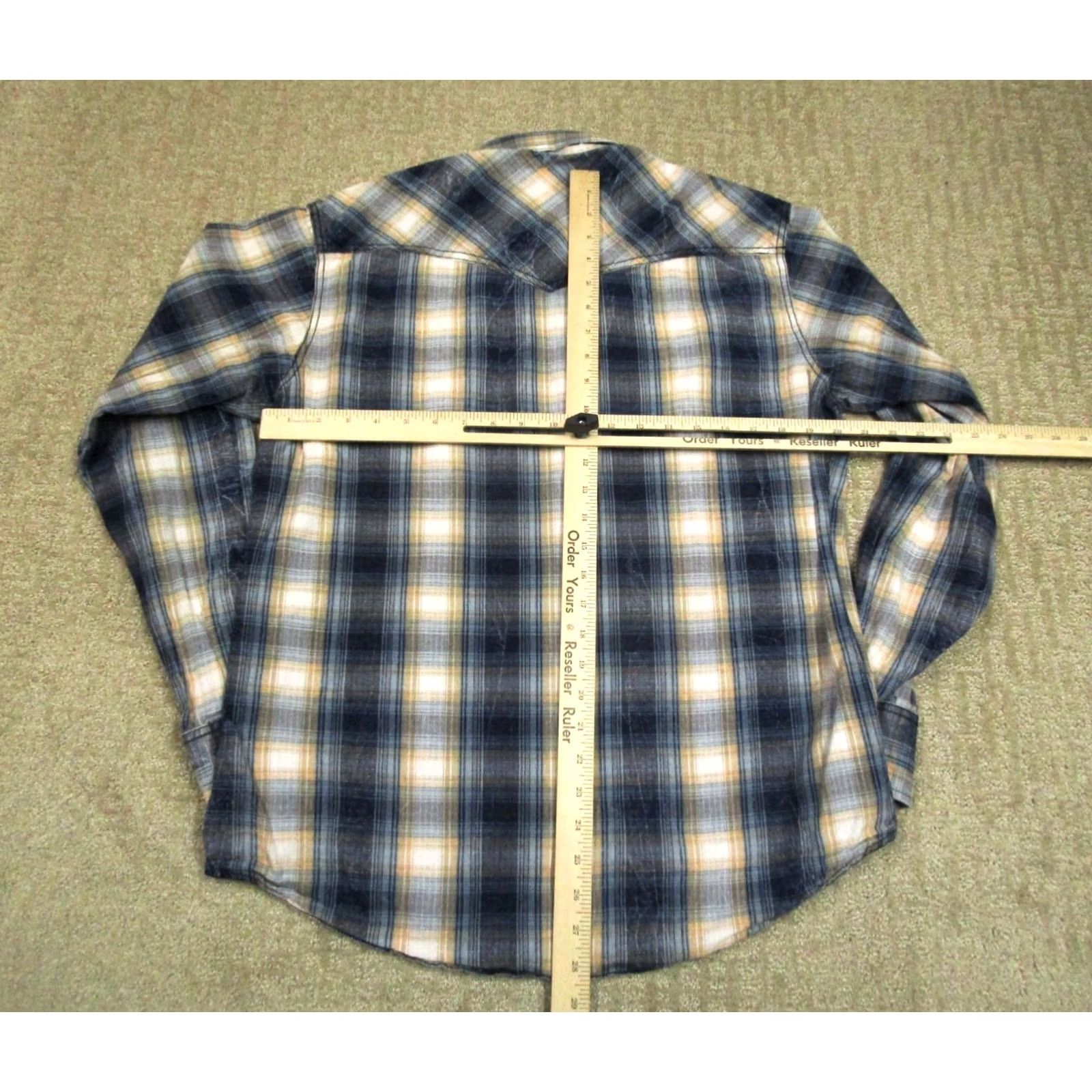 Wrangler Wrangler Shirt Men Large Blue Shadow Plaid Pearl Snap Long Sleeve Western Retro Cowboy - Mens Size US L / EU 52-54 / 3 - 4 Thumbnail