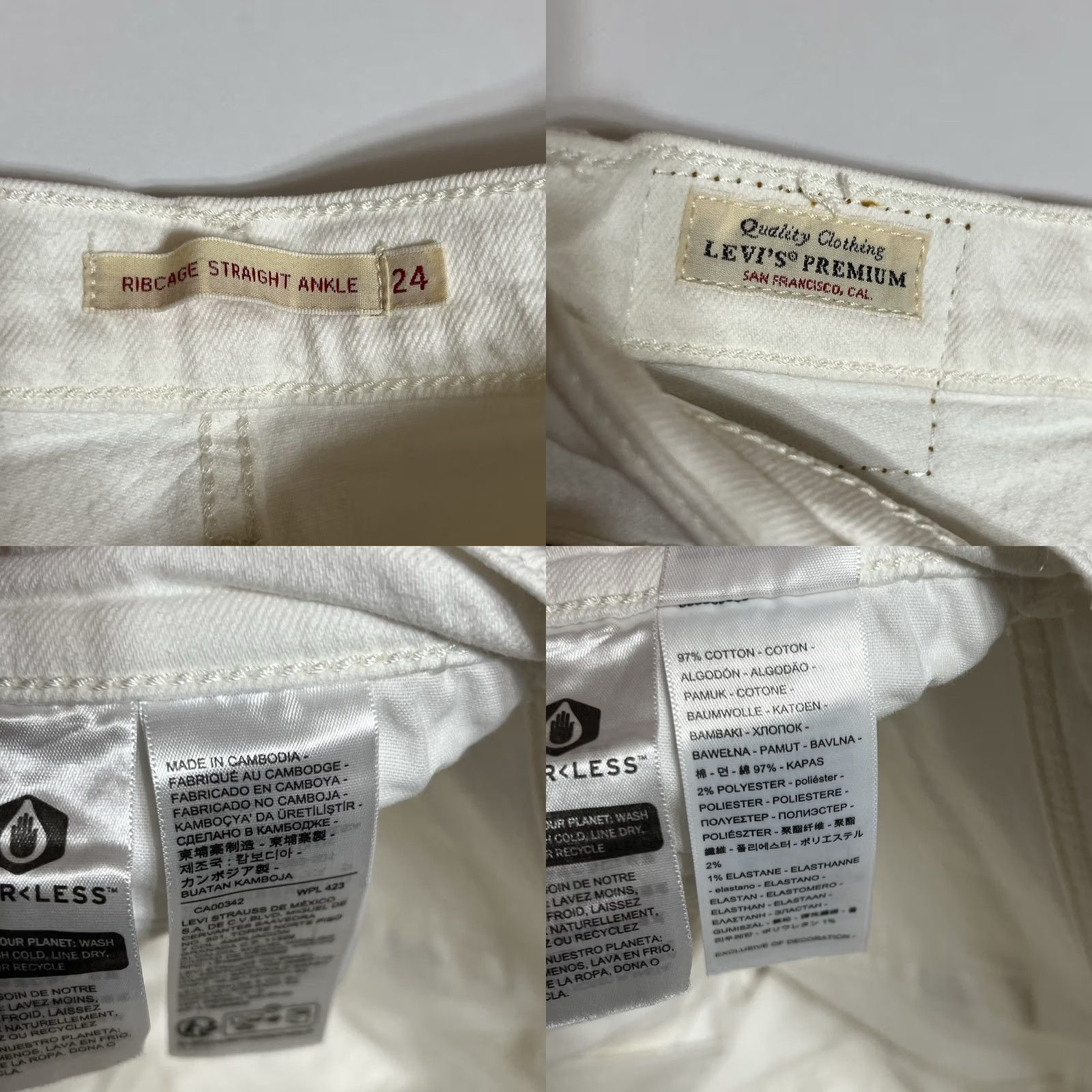 Levi's VINTAGE Levis Premium Ribcage Straight Ankle Jeans Womens 24x29 White Denim Size 42" / US 20 - 8 Thumbnail