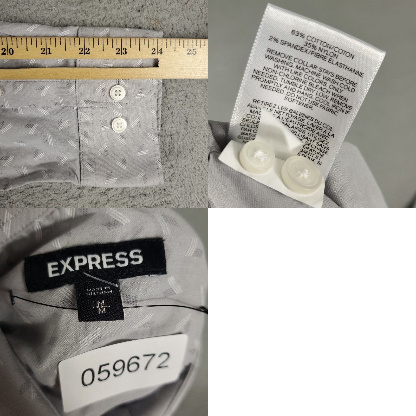 Express Express Shirt Mens Medium Gray Geometric Button-Up Long Sleeve Shirt, Cotton, Express Brand, Men's Dress Shirt, 1075 Size US M / EU 48-50 / 2 - 8 Thumbnail