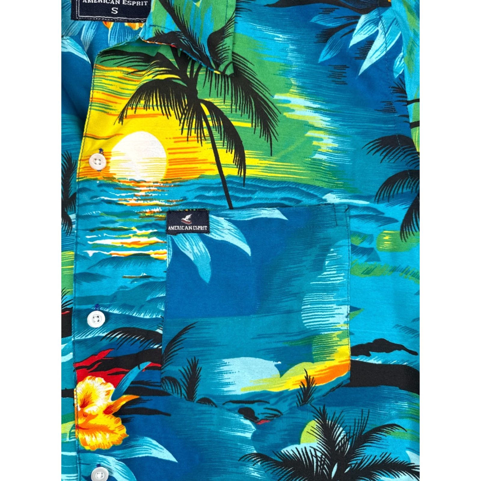 Esprit American Esprit Shirt Men Small Blue Floral Palm Sailboat Polyester Hawaiian Button-Up Short Sleeve Mens Size US S / EU 44-46 / 1 - 6 Thumbnail