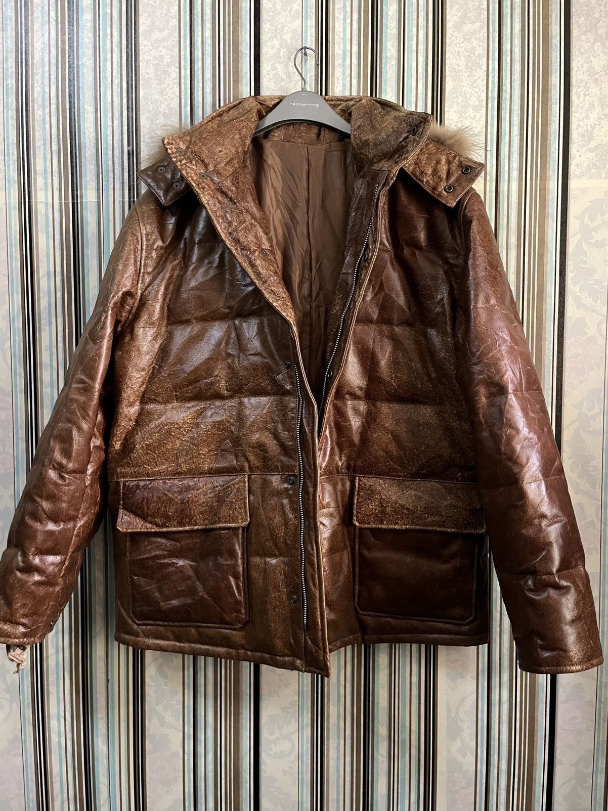 Branded Leather 1990s ROBERTO MASSINI cowhide detachable trim hood #I2 Size US M / EU 48-50 / 2 - 5 Thumbnail