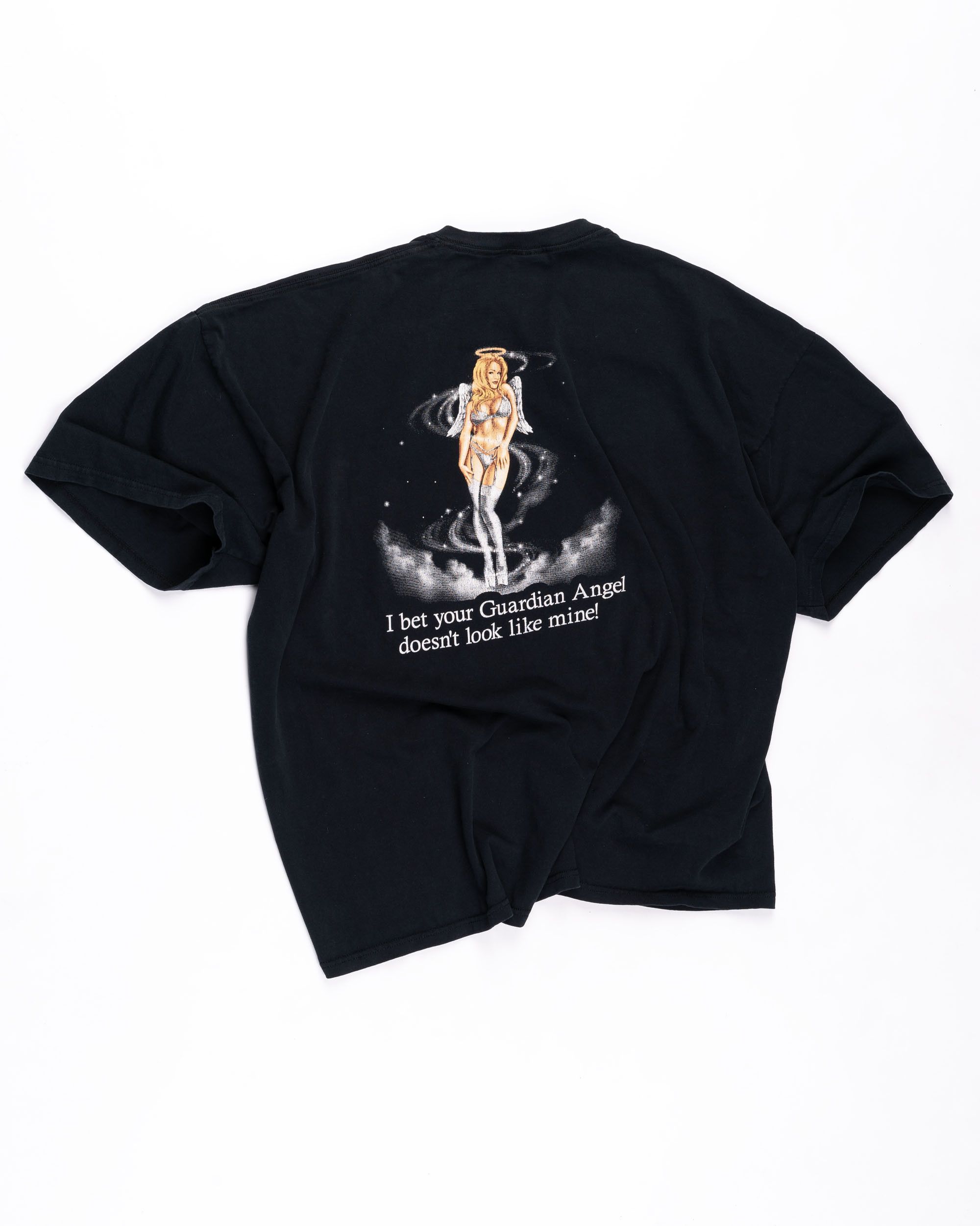 image of Nude Guardian Angel Vintage T-Shirt in Black, Men's (Size 2XL)