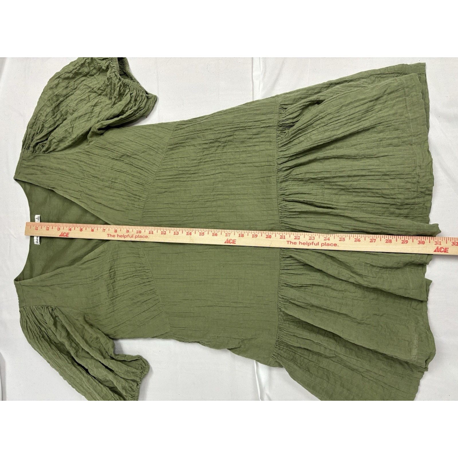 Abercrombie & Fitch Abercrombie&Fitch Green Short Puff Sleeve V Neck Dress S Size S / US 4 / IT 40 - 4 Thumbnail
