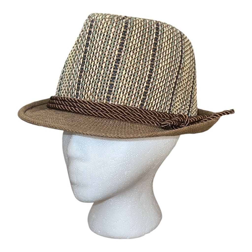 Other Men's Unbranded Brown & Beige Striped Fedora Hat One Size Size ONE SIZE - 1 Thumbnail