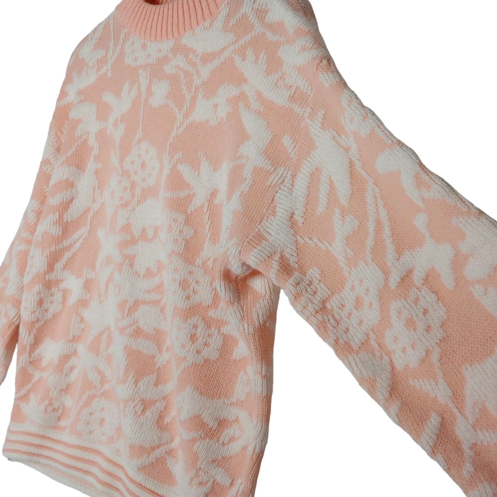 Vintage VINTAGE Arielle Sweater Women M Pink White Floral High Neck Cottagecore Pullover Long Sleeve Knit Size M / US 6-8 / IT 42-44 - 5 Thumbnail