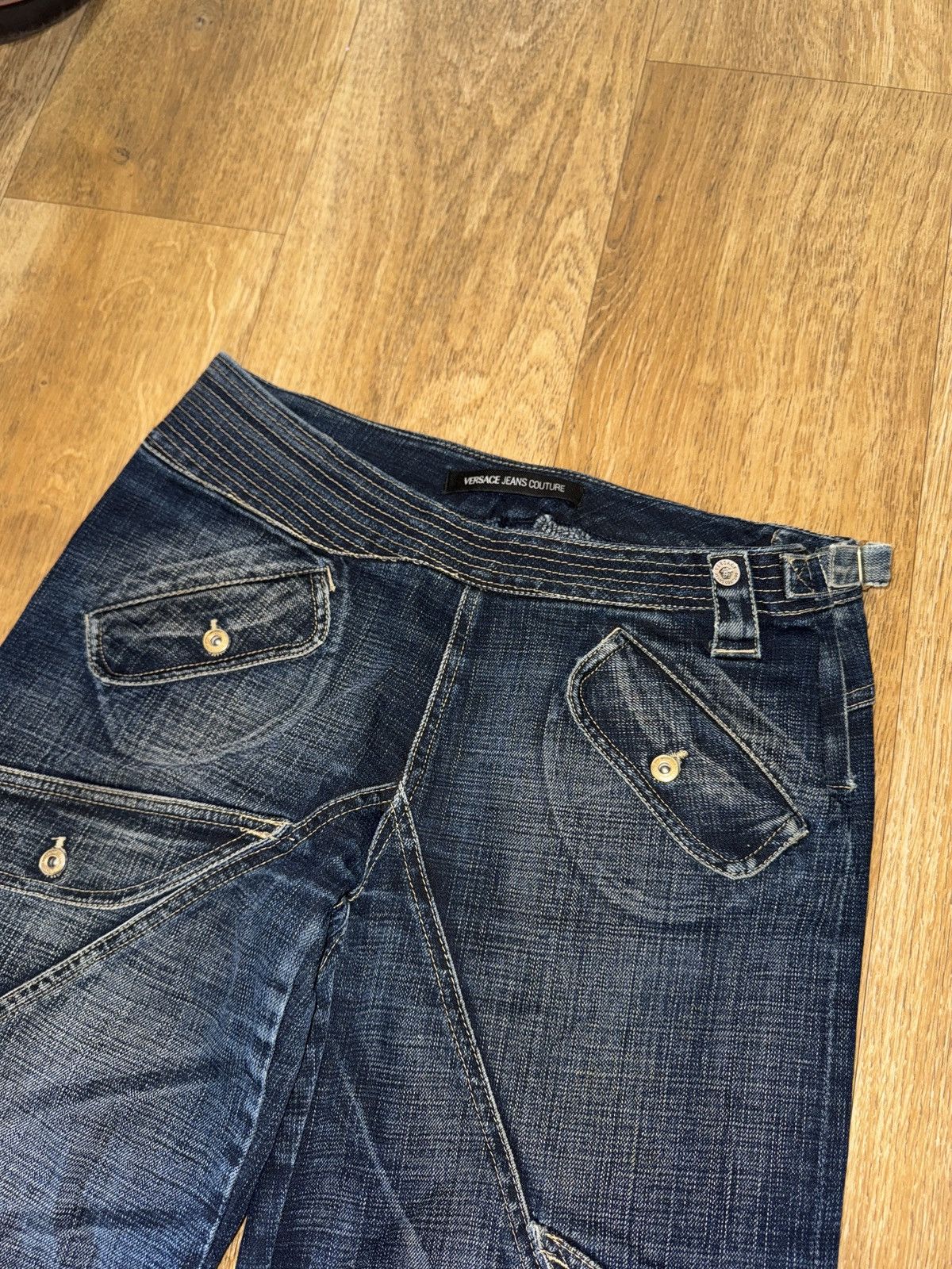 Versace VINTAGE VERSACE JEANS COUTURE WASHED DENIM TIE PANTS Size 29" - 4 Thumbnail