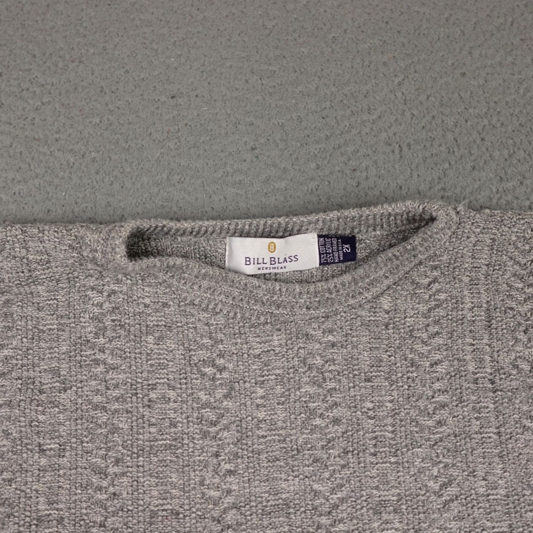 Bill Blass VINTAGE Bill Bass Sweater Mens 2X Gray Knit Crewneck Textured Made In USA 90s Size US XXL / EU 58 / 5 - 5 Thumbnail