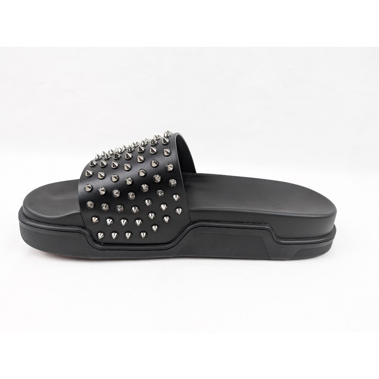 Christian Louboutin o1rshd1 Pool Fun Flat Calf Slippers in Black/Gun Size US 12.5 / EU 45-46 - 7 Thumbnail