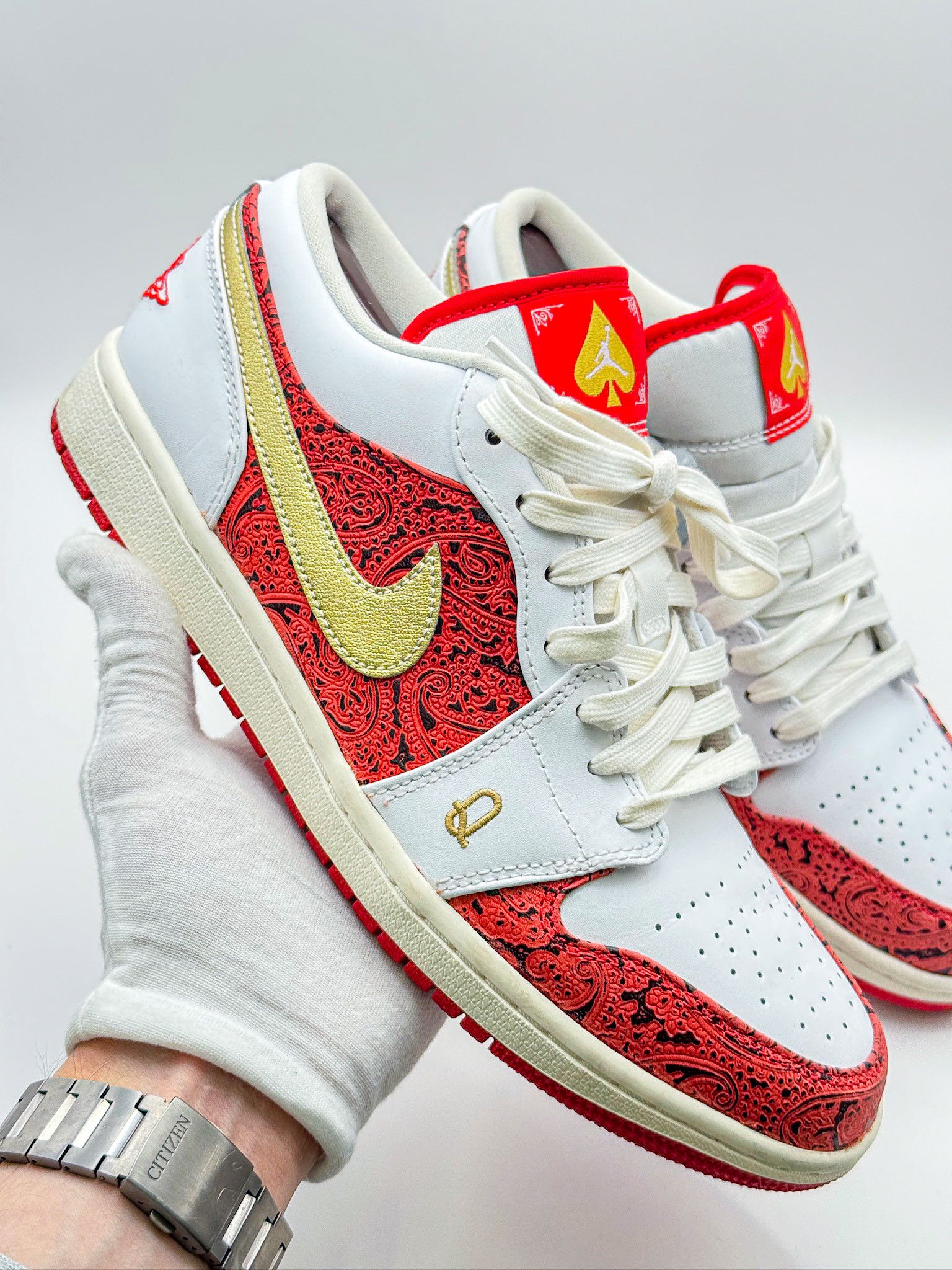 Nike Nike Air Jordan 1 Low SE White Red "Spades" Sneakers Size US 8 / EU 41 - 2 Thumbnail