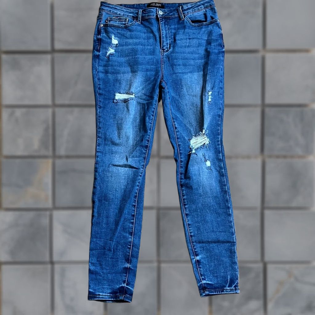 Vintage Judy Blue Jeans Womens 15/32 Jeans Ankle High Rise Skinny Blue Rainbow Trim Womens Girls Size 36" / US 14 / IT 50 - 1 Thumbnail