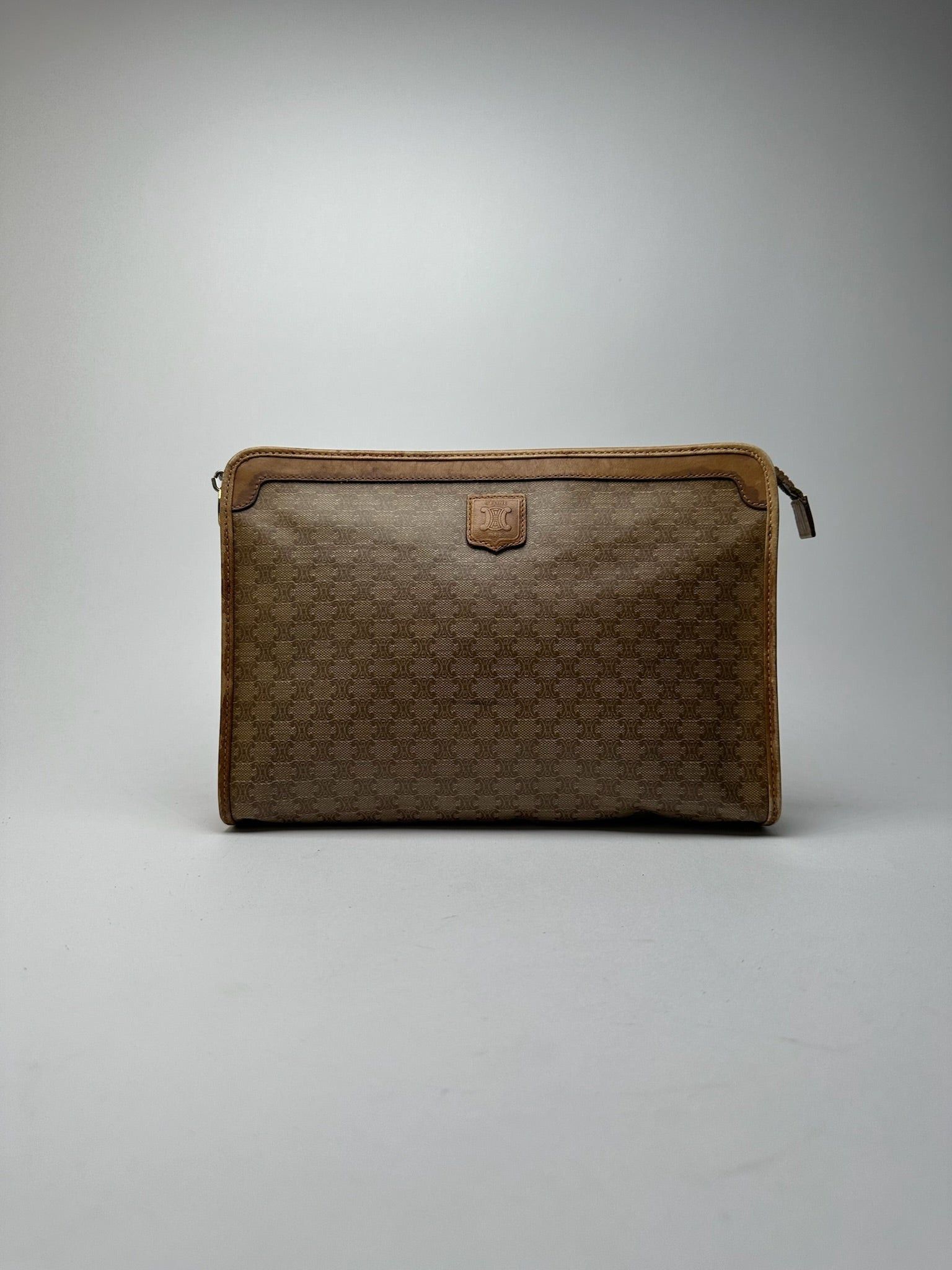 Celine Vintage Paris Triomphe Monogram Clutch Beige Brown Size ONE SIZE - 1 Thumbnail