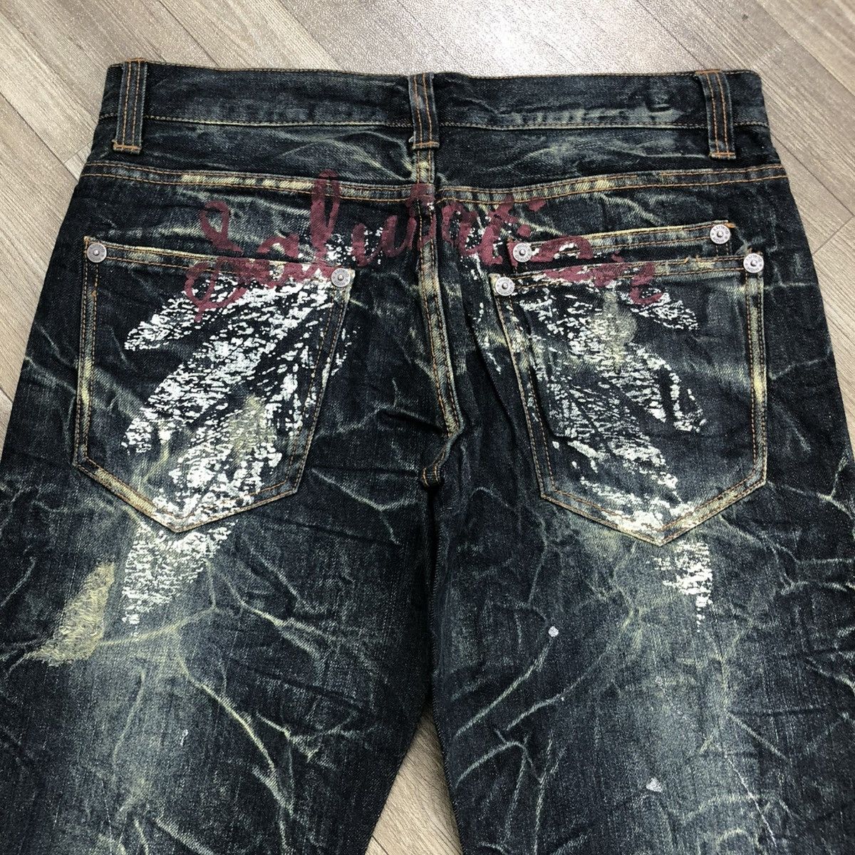 If Six Was Nine 2000s Nylaus Distressed Punk Bondage Bootcut Flared Jeans Size US 31 - 3 Thumbnail