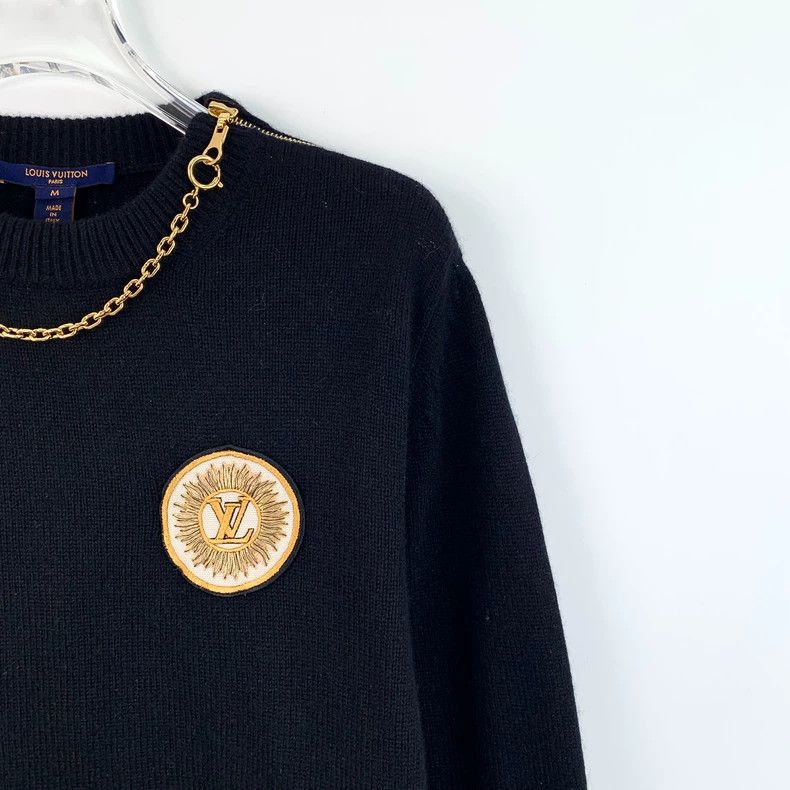 Louis Vuitton Louis Vuitton 22 Black Logo Embroidered Chain Cashmere Cre Size M / US 6-8 / IT 42-44 - 3 Thumbnail