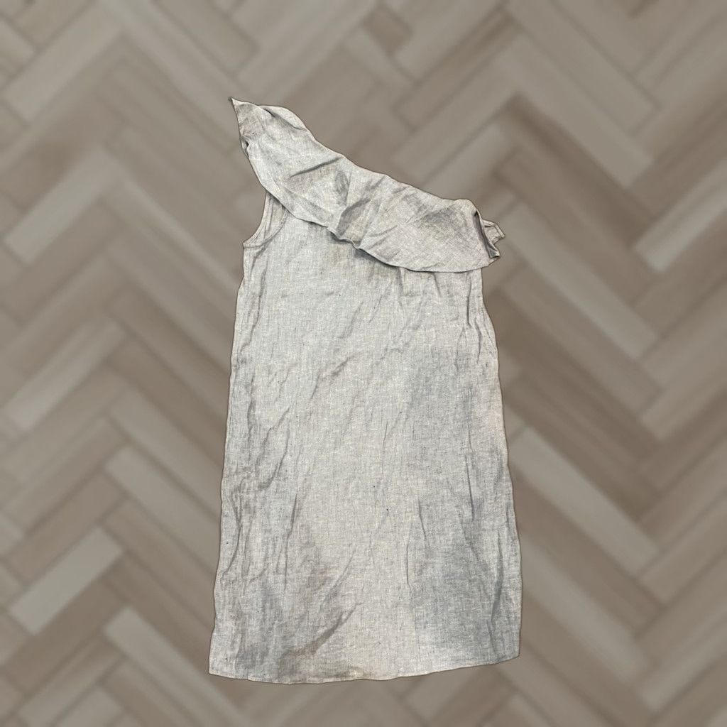 Theory Theory Dress Sleeve One Shoulder Ruffle Linen Blend Blue Mini 0 Women Short Size 25" / US 0 / IT 36 - 1 Thumbnail