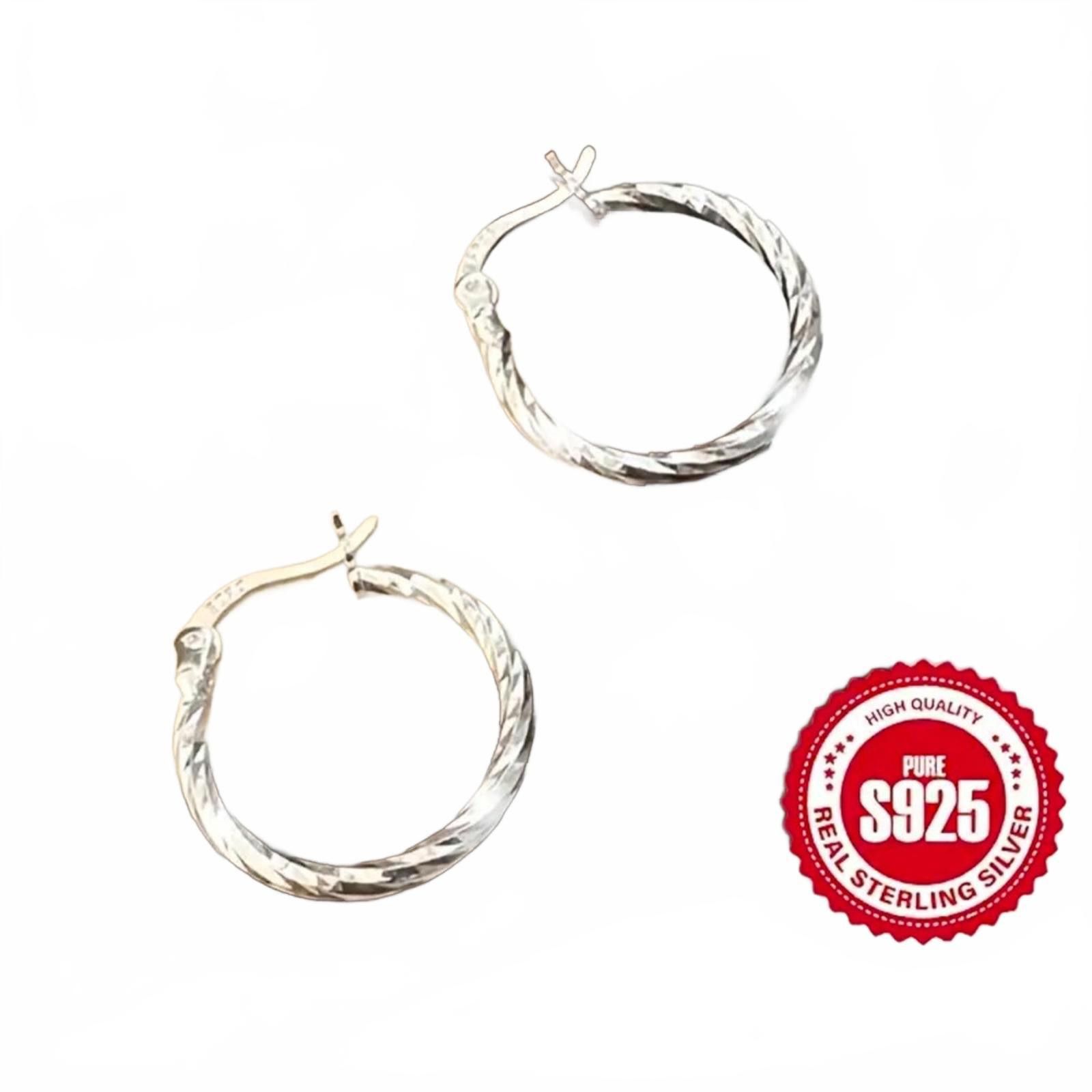 Designer S925 Sterling Silver Twist Design Hoop EARRINGS NWT Size ONE SIZE - 2 Thumbnail