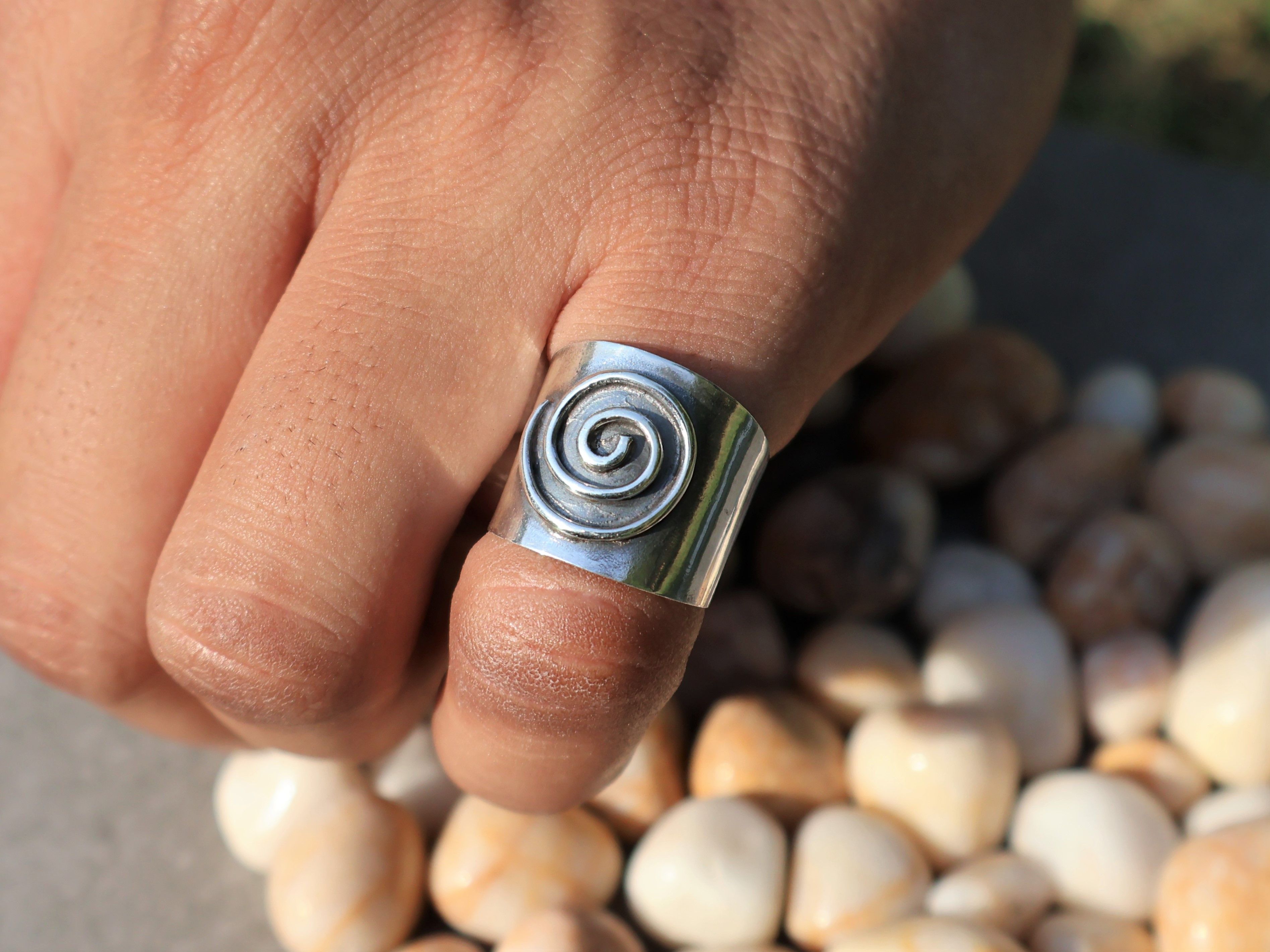 Handmade Spiral Ring, Handmade Sterling Silver Ring, Wide Band Ring Size ONE SIZE - 5 Thumbnail