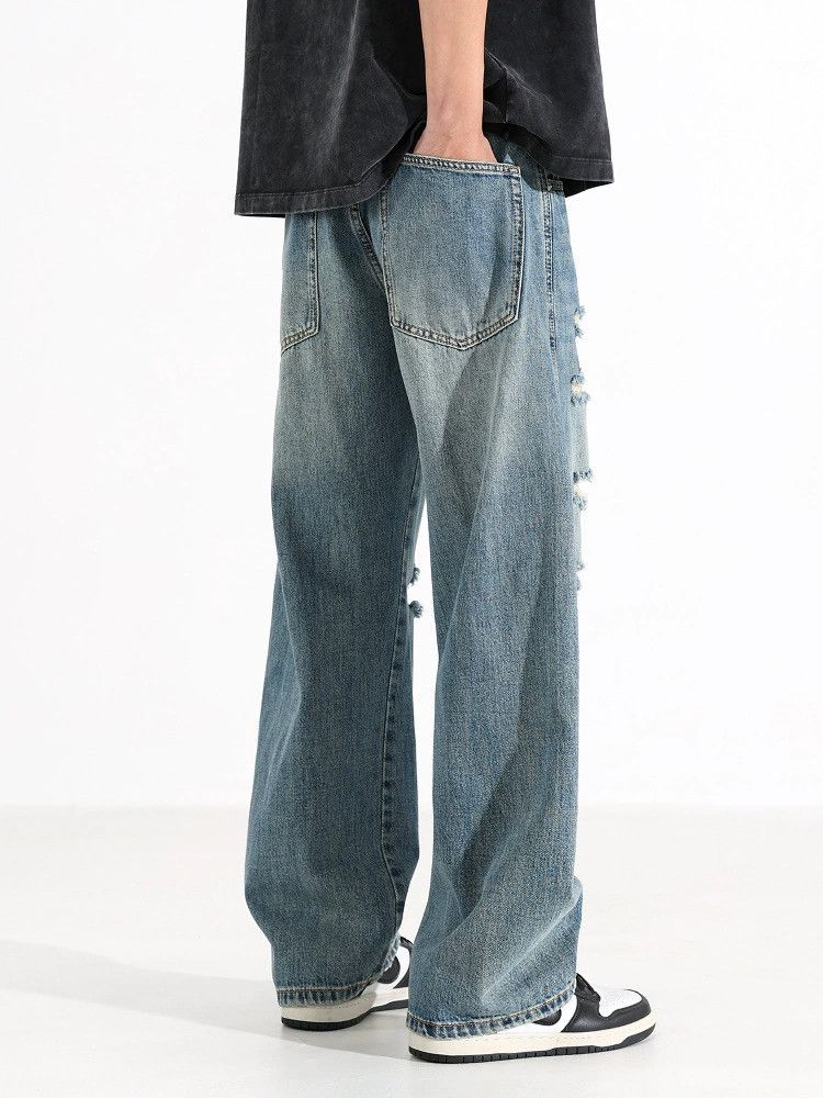 Jean American retro washed loose wide-leg scimitar ripped jeans Size US 34 / EU 50 - 4 Thumbnail