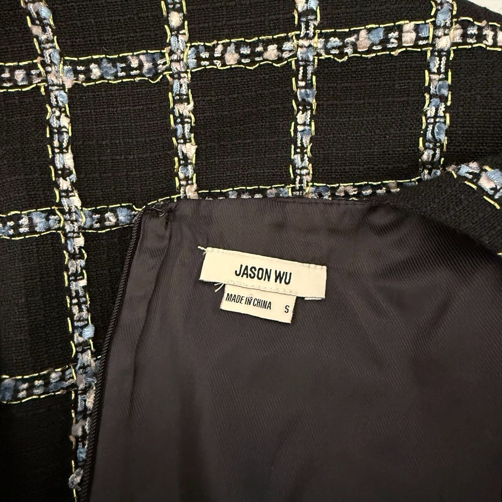 Jason Wu Jason Wu Dress Mini Sheath Black Tweed Plaid Stitching Lurex Gold Zip Square Neck Sleeveless Size S Womens Size S / US 4 / IT 40 - 6 Thumbnail
