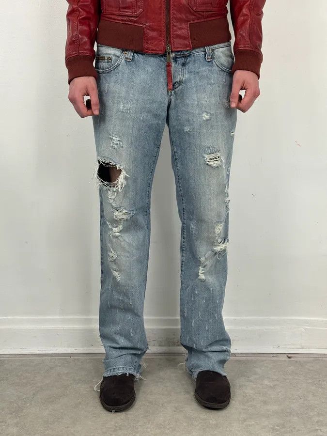 Dolce & Gabbana SS2006 Dolce & Gabbana Python Waist Distressed Denim Jeans Size US 33 - 2 Thumbnail